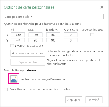 Boîte de dialogue Options de carte personnalisée