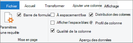 Options de profilage des données sous l’onglet Affichage du ruban Éditeur Power Query