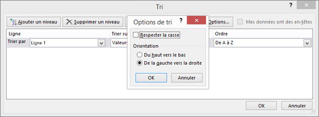 Dans la zone Options de tri, cliquez sur De gauche à droite