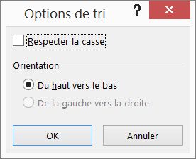 Dans la boîte de dialogue Trier, cliquez sur Options