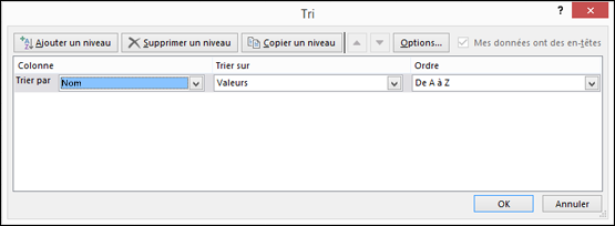Sélectionnez la première colonne sur laquelle effectuer le tri