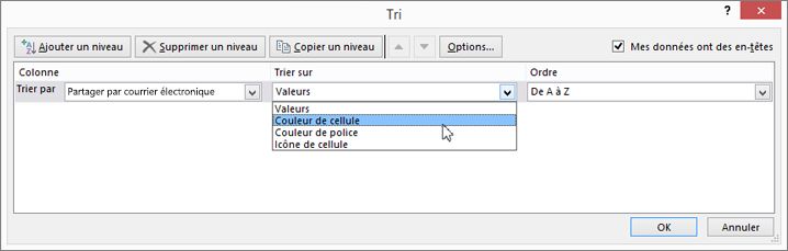 Sous Trier sur, sélectionnez une option
