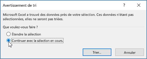 Cliquez sur Continuer avec la sélection en cours