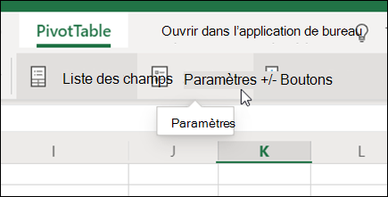 Bouton Paramètres de l’onglet Tableau croisé dynamique dans Excel pour le web