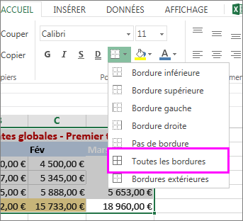 ajouter une bordure à un tableau ou une plage de données