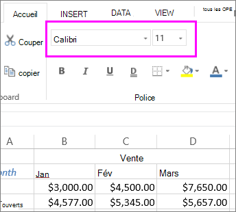 choisir un style ou une taille de police différents à l’aide des boutons du ruban