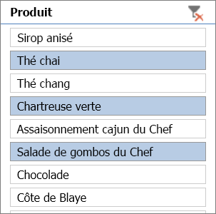 Segment avec éléments sélectionnés