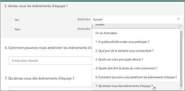 Créer des embranchements vers d’autres questions en fonction de la réponse d’une autre question