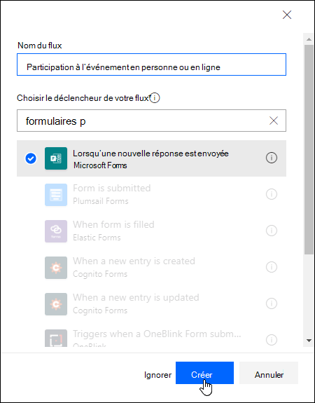 Choisir votre déclencheur de flux dans Power Automate
