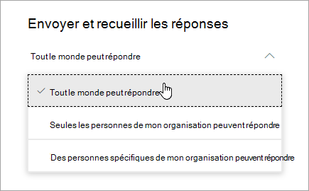Options de partage de Microsoft Forms