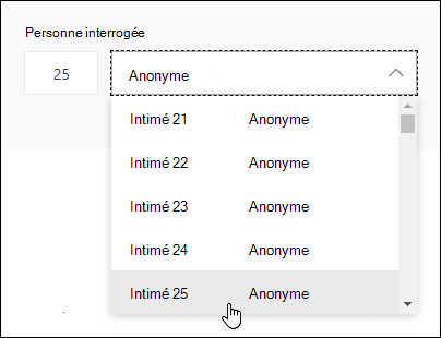 Entrez un nombre spécifique dans la zone de recherche du répondant pour voir les détails de la réponse de cette personne dans Microsoft Forms