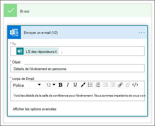 Ajouter des personnes, une ligne d’objet et un corps de texte dans votre e-mail en tant qu’action dans Power Automate