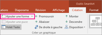Bouton Ajouter une forme dans les outils SmartArt