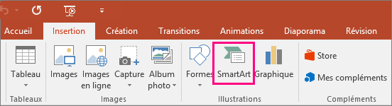 Bouton SmartArt sous l’onglet Insertion