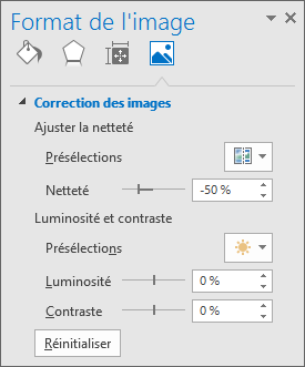 Options corrections d’image dans le volet Office Format de l’image