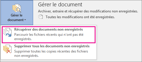 Office 2016 - Récupérer des documents non enregistrés
