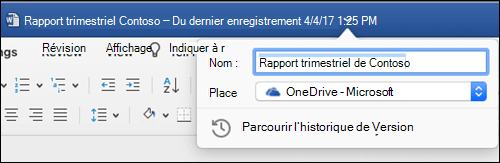 La boîte de dialogue opérations sur les fichiers est lancée en cliquant sur la barre de titre d’un document Word.
