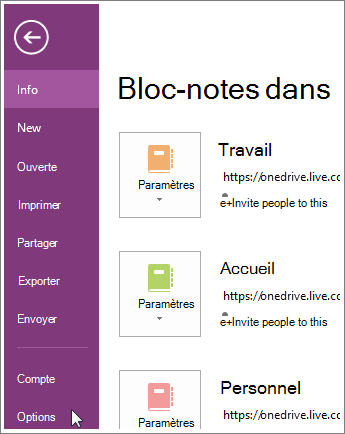 Options OneNote