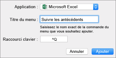 Exemple de raccourci clavier personnalisé dans Office 2016 pour Mac