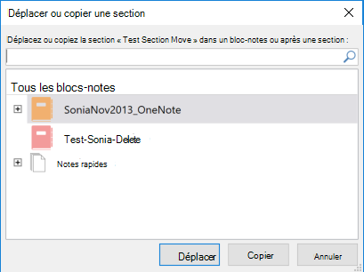 Déplacer ou copier une section OneNote pour Windows 2016