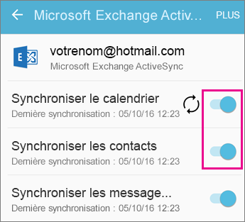 Vérifier les paramètres de synchronisation