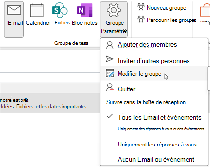 Dans le ruban, sélectionnez Paramètres > de groupe Modifier le groupe