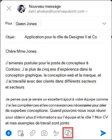 Icône Copilot dans le menu Composer pour iOS