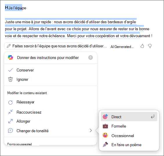 Choisissez de garder, de jeter, de régénérer ou de modifier vos options de tonalité et de longueur.