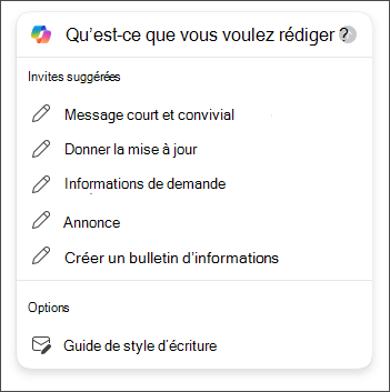 Options de longueur et de tonalité à choisir lors de la rédaction d'e-mails dans Outlook avec Copilot