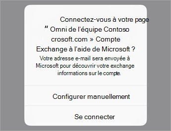 Appuyez sur Se connecter si vous utilisez O365 ou appuyez sur Configurer manuellement si vous avez les paramètres du serveur de votre organisation.