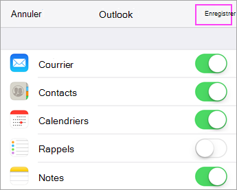 Paramètres de synchronisation de compte