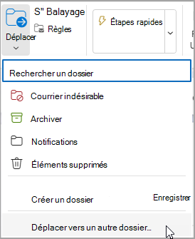 Sélectionnez Déplacer, puis sélectionnez un dossier vers lequel déplacer votre message.
