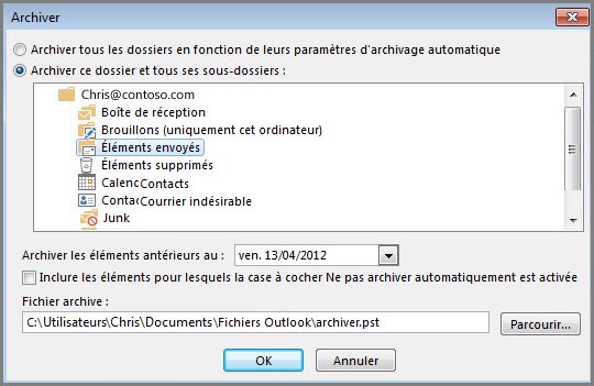 Boîte de dialogue Archiver