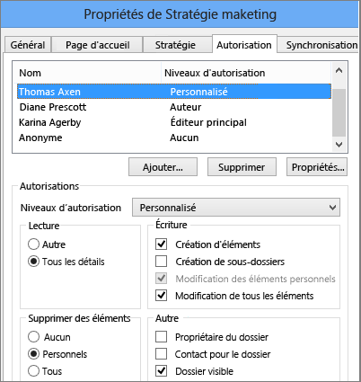 Définition d’autorisations sur un dossier public