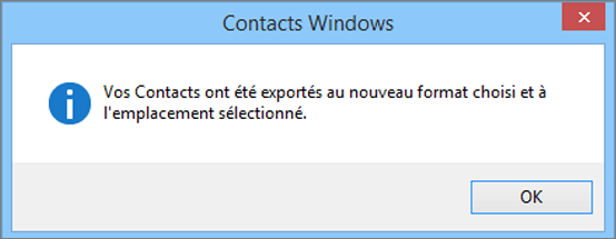 Vous verrez un message final indiquant que vos contacts ont été exportés vers un fichier CSV.