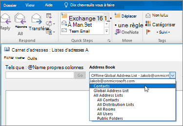 Après avoir importé vos contacts Gmail, vous pouvez les retrouver dans Office 365 en sélectionnant le Carnet d’adresses