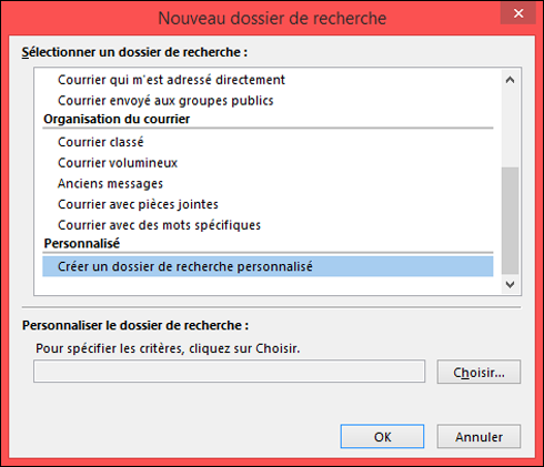 Sélectionnez Créer un dossier de recherche personnalisé