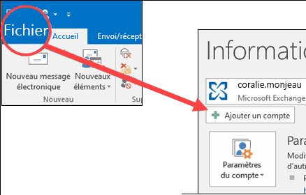Sélectionnez Fichier, puis Ajouter un compte.