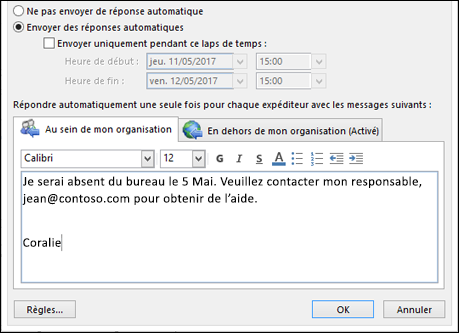 Entrer votre message de réponse automatique