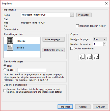 Vous pouvez uniquement imprimer des pages spécifiques d’un e-mail.