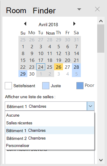 Utilisez la Recherche de salles pour voir les salles de conférence disponibles pour votre réunion.