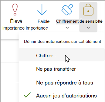 Dans un nouveau message, sélectionnez Options > Chiffrer > le chiffrement.
