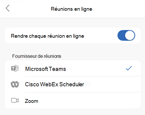 Sélectionner un fournisseur par défaut dans Outlook sur iOS