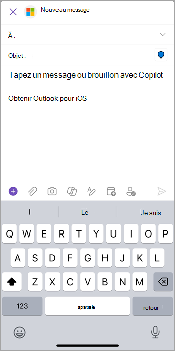 Sélectionnez l’icône Joindre (trombone) pour ajouter des fichiers ou des images à votre e-mail.