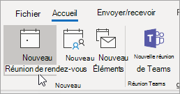 Capture d’écran du bouton Nouveau rendez-vous