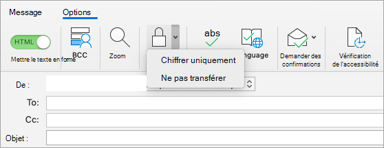 Bouton Chiffrer dans un message électronique