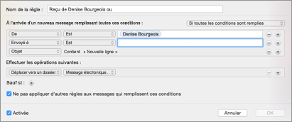 Créer une règle à partir d’un courrier électronique existant