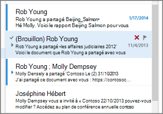 Brouillon dans la liste des messages