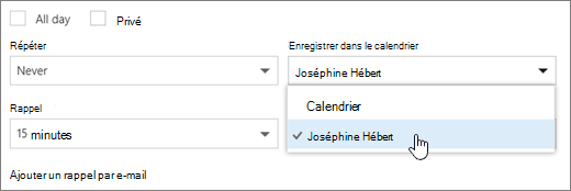 Menu Enregistrer dans le calendrier