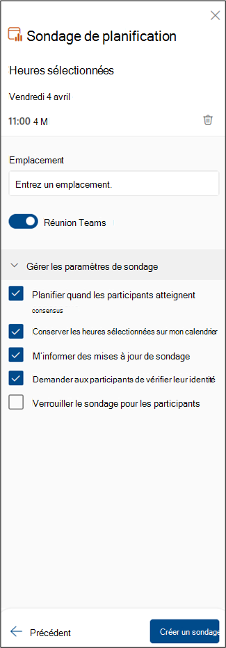 Capture d’écran de la planification des prochaines étapes du sondage